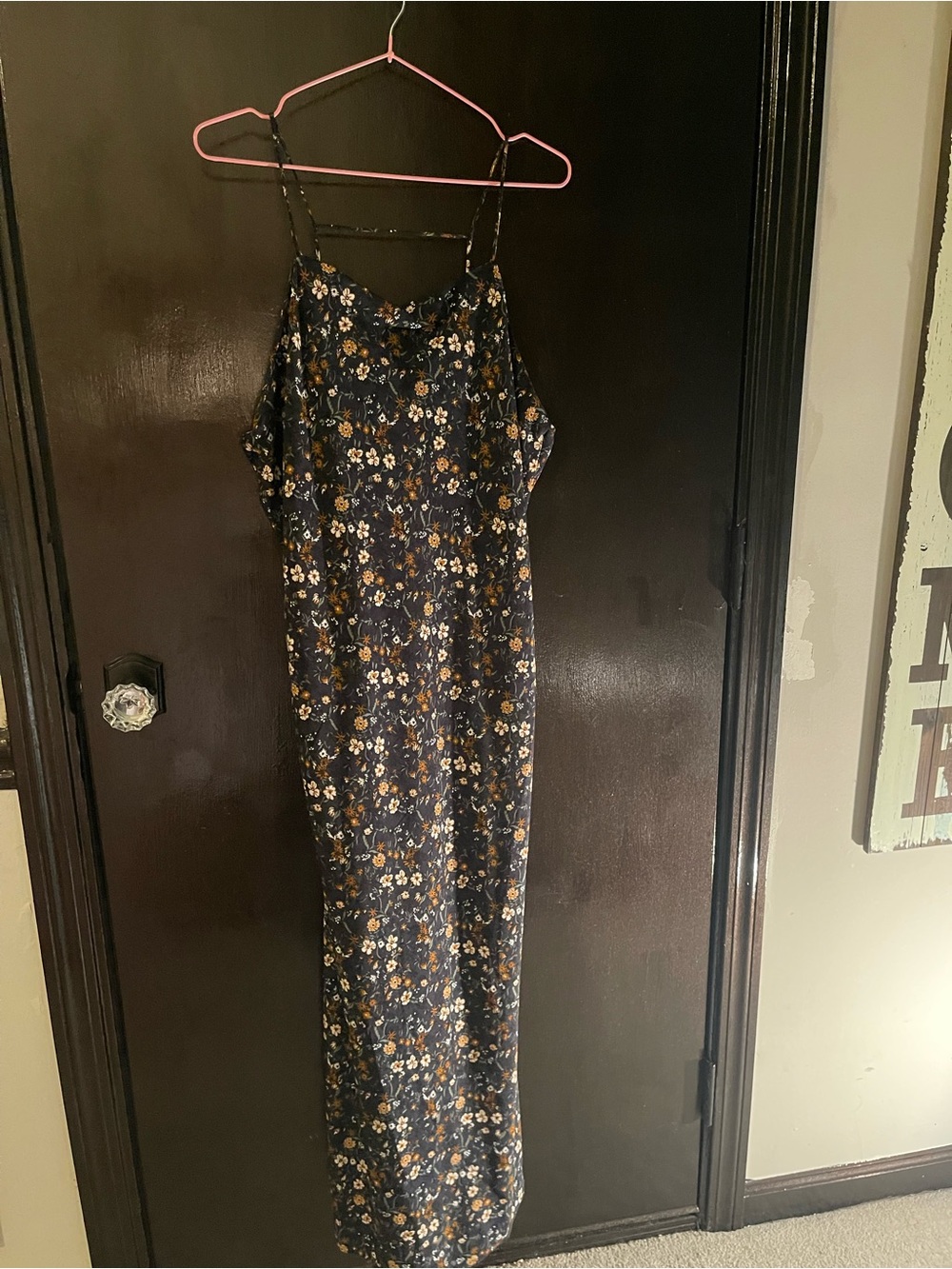 bobeau Navy Floral Slip Maxi Dress with Mustard Accents